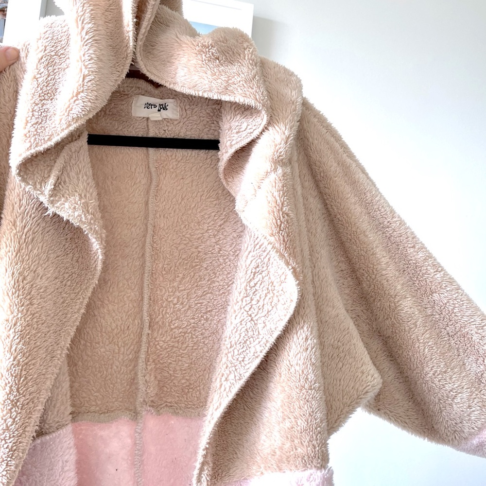Fuzzy Fleece Open Front Hooded Cardigan